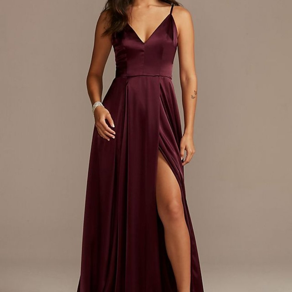 NWT charmeuse deep v-neck a-line bridesmaid dress Davids Bridal